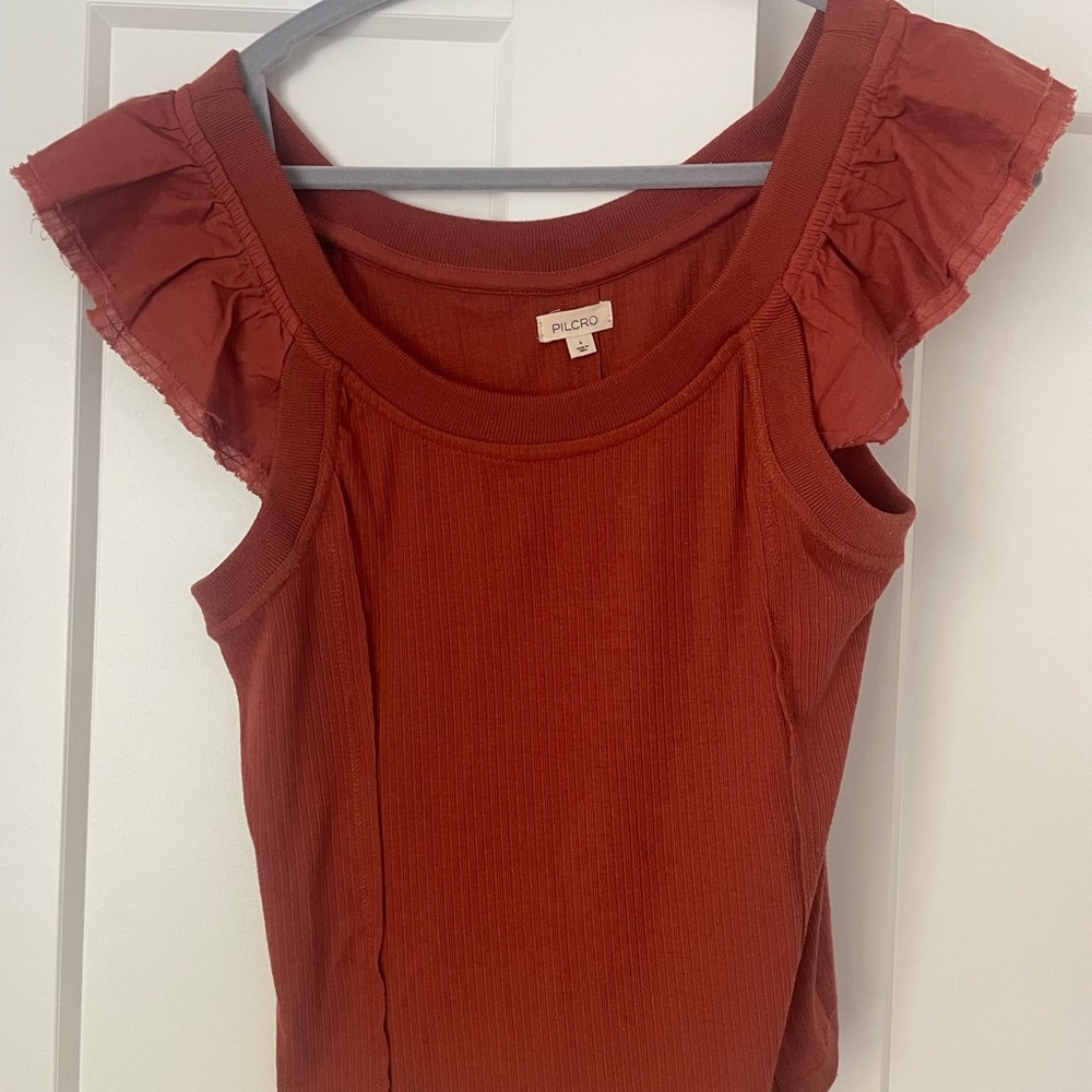 Pilcro Women's Terracotta Blouse with Ruffle Detail